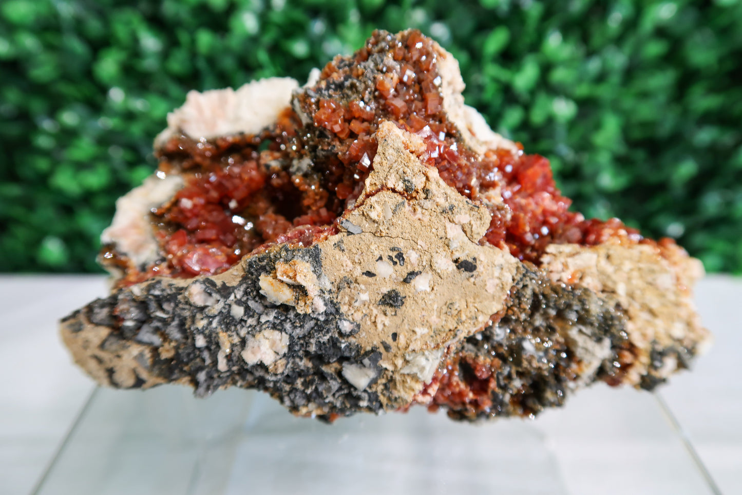 Fiery Vanadinite on Barite Clusters