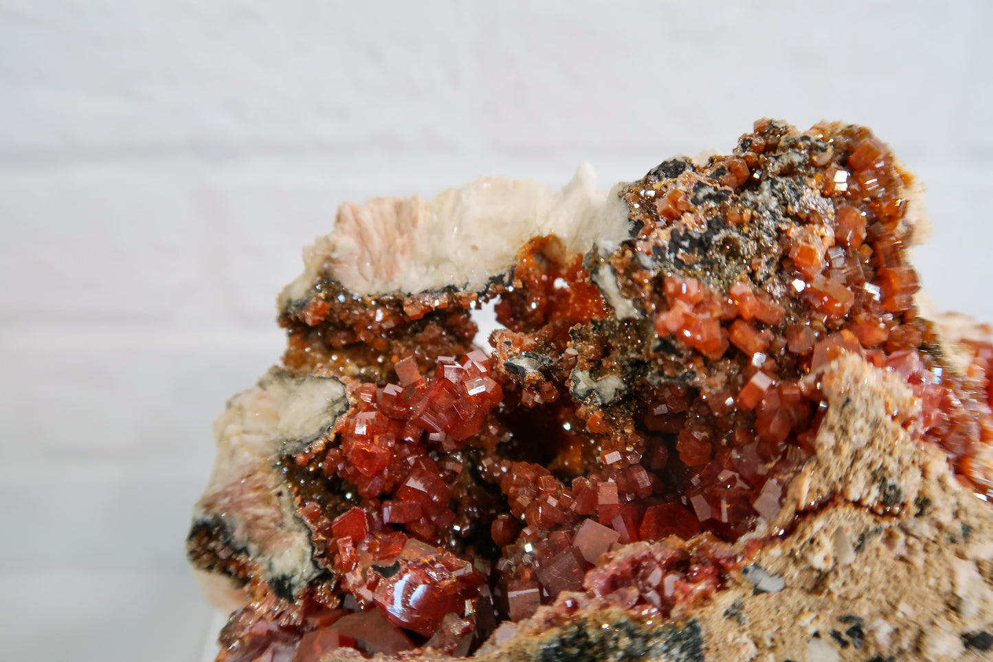 Fiery Vanadinite on Barite Clusters