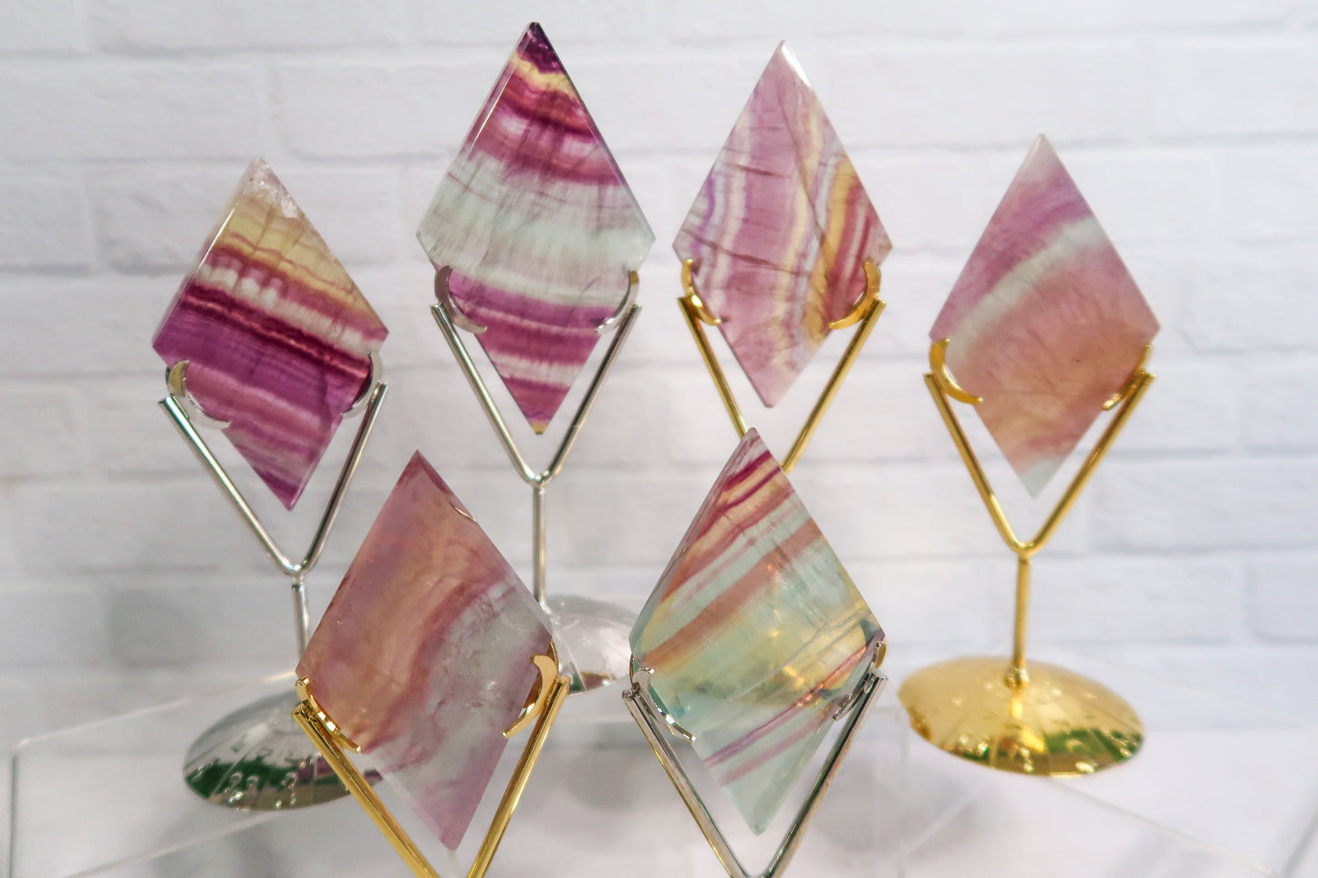 Candy Fluorite Diamonds on Zodiac Stands