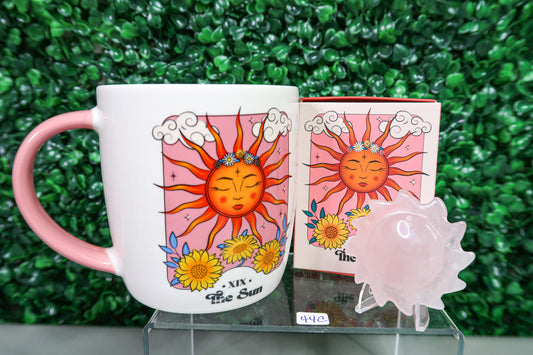 The Sun Tarot Card Mug with Rose Quartz Sun