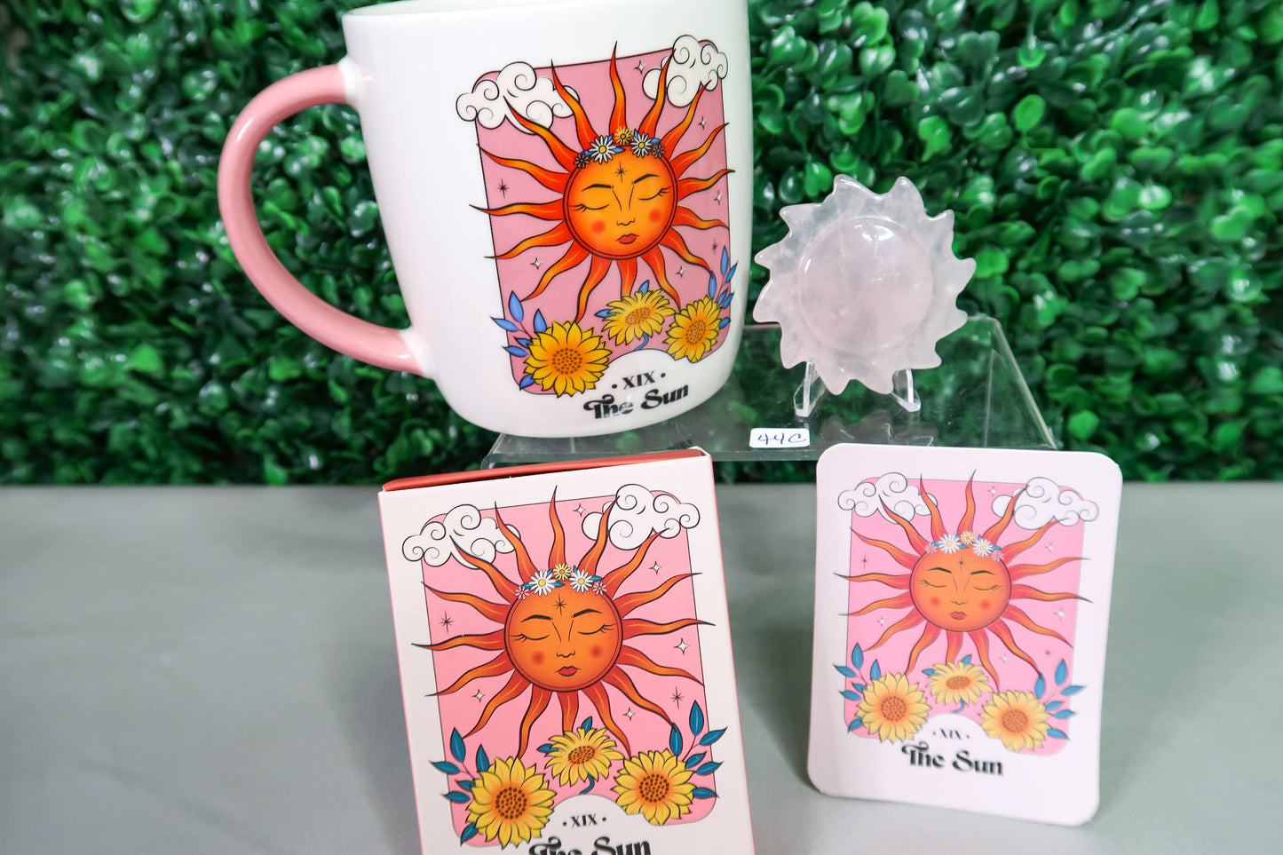 The Sun Tarot Card Mug with Rose Quartz Sun