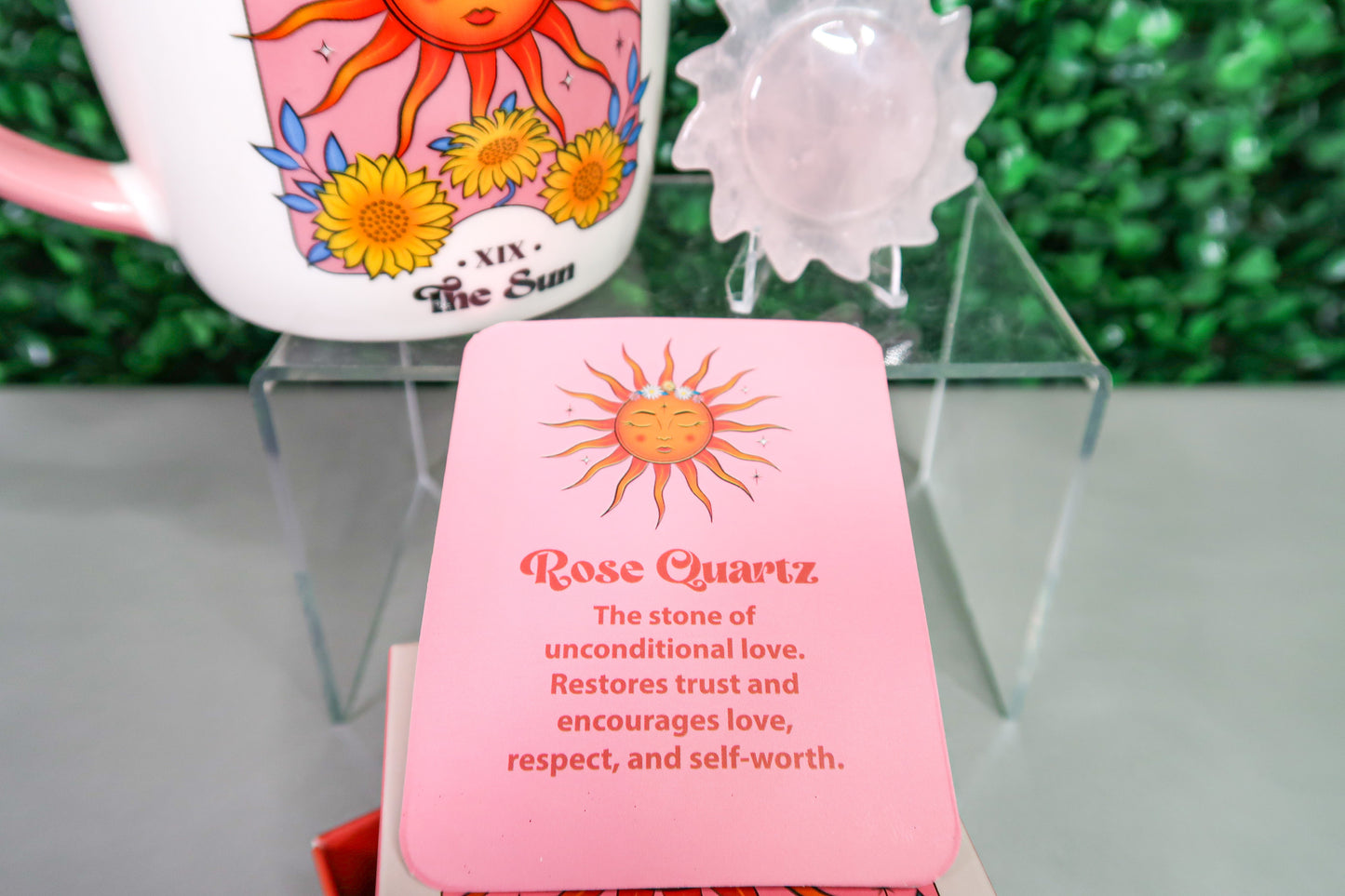 The Sun Tarot Card Mug with Rose Quartz Sun