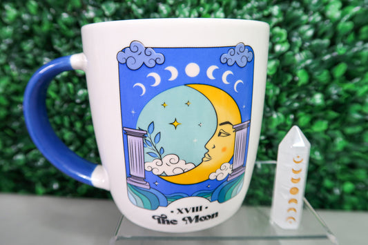 The Moon Tarot Mug with Mini Clear Quartz Moon Phase Point