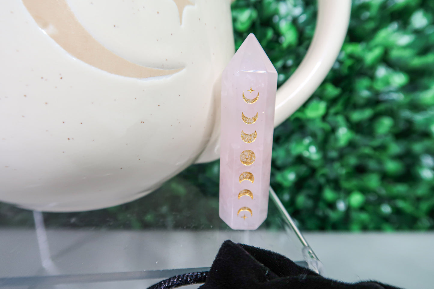 Round Moon Phase Mug with Mini Rose Quartz Tower