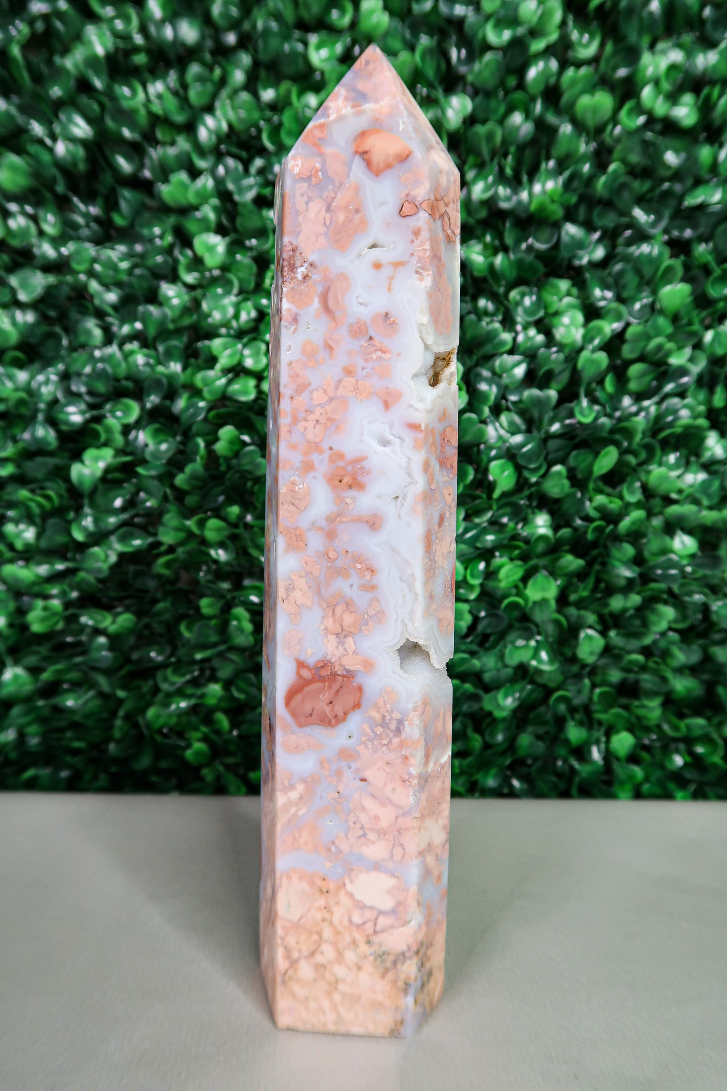 Large Druzy Pink Agate Tower