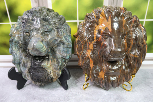 Large Lion Head Carvings