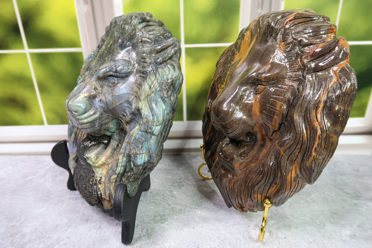 Large Lion Head Carvings