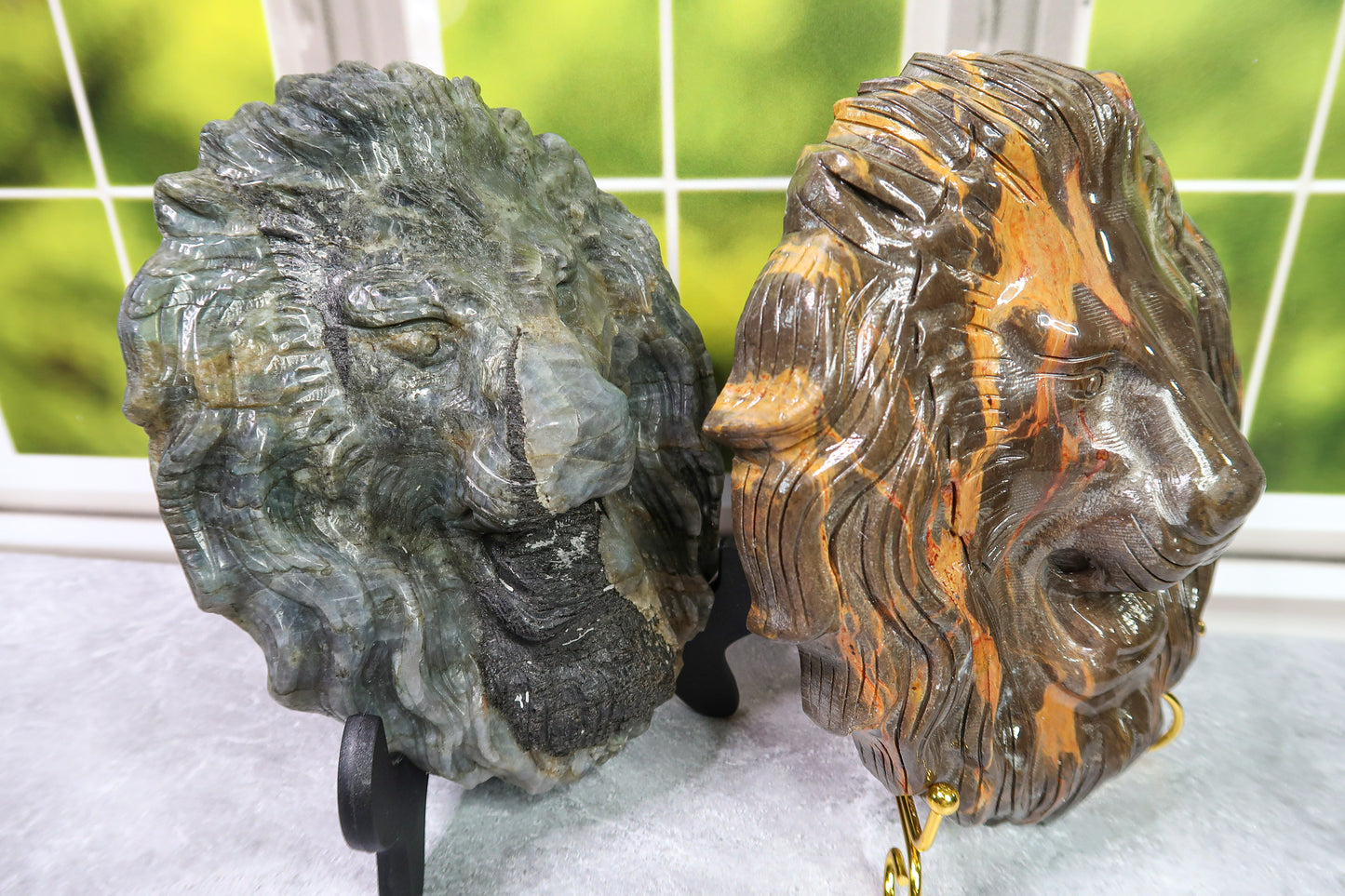 Large Lion Head Carvings