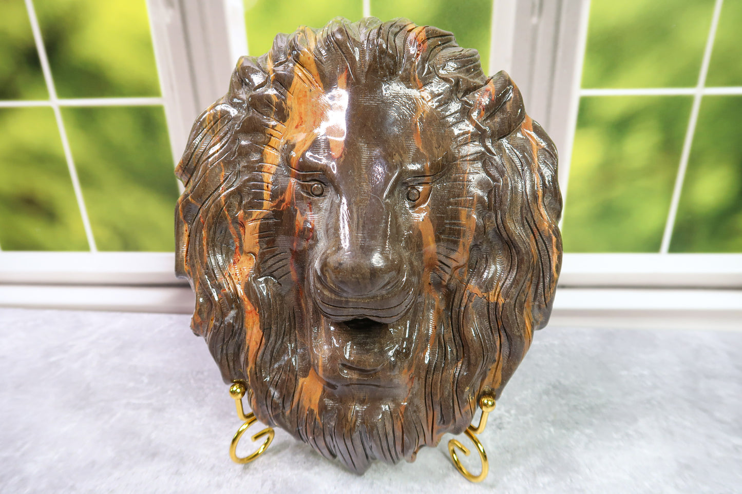 Large Lion Head Carvings