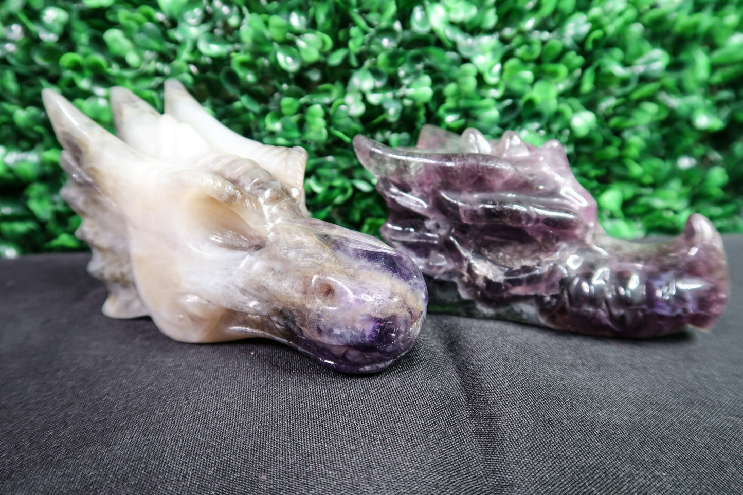 Amethyst and Fluorite Dragon Heads