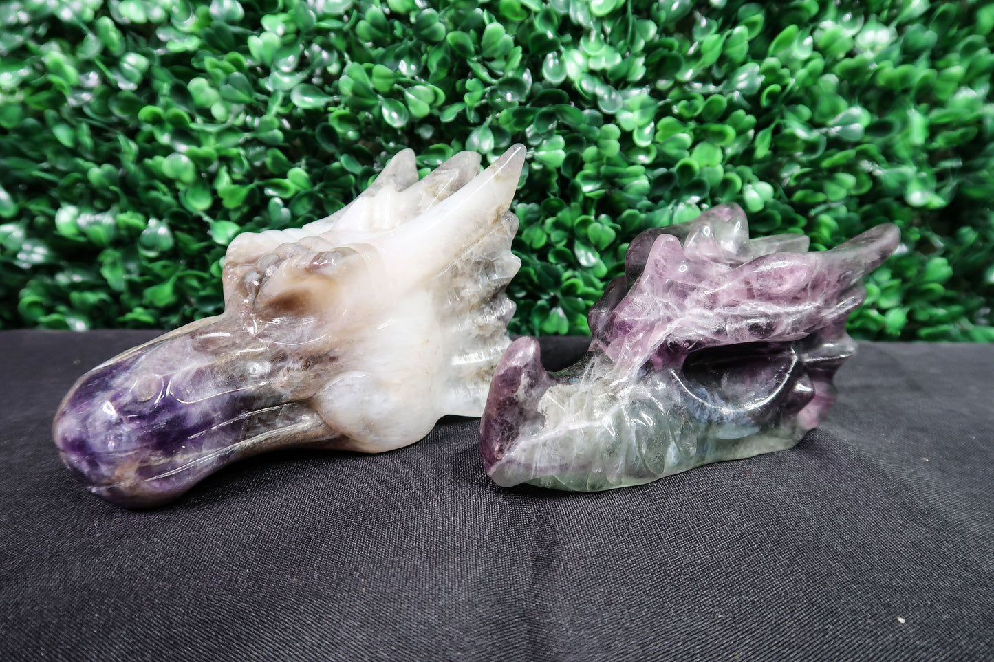 Amethyst and Fluorite Dragon Heads