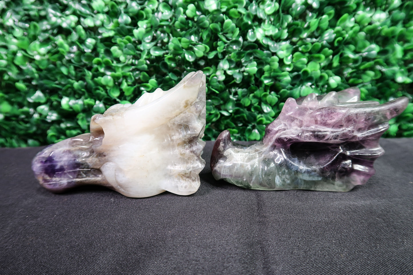 Amethyst and Fluorite Dragon Heads