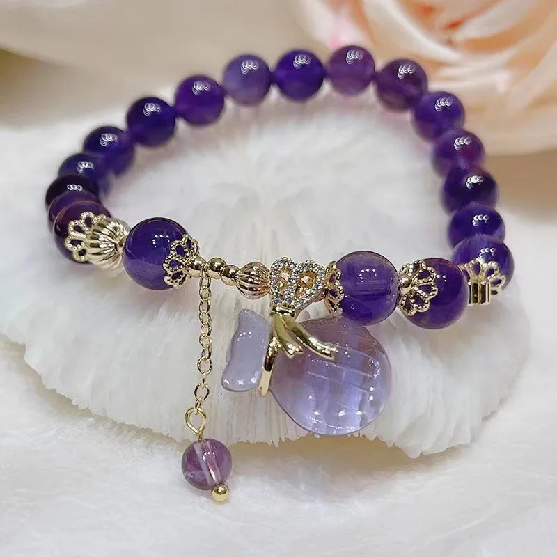 Natural Amethyst and Cubic Zirconia Pendant Bead Bracelets