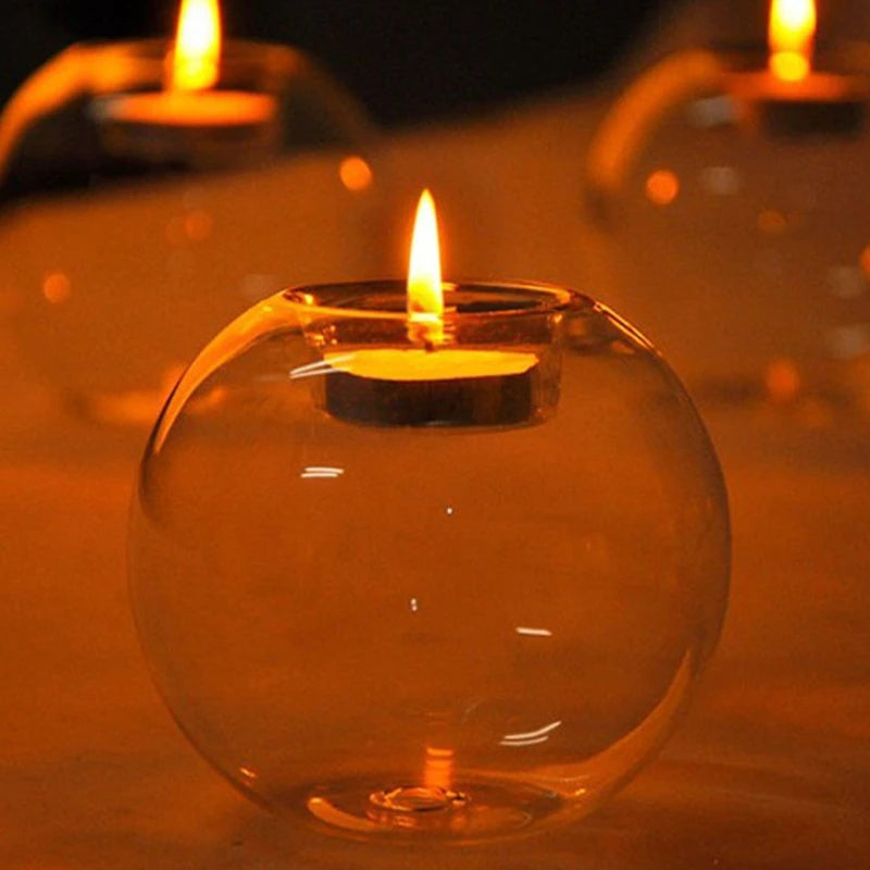 Exquisite Round Hollow Glass Candle Holder