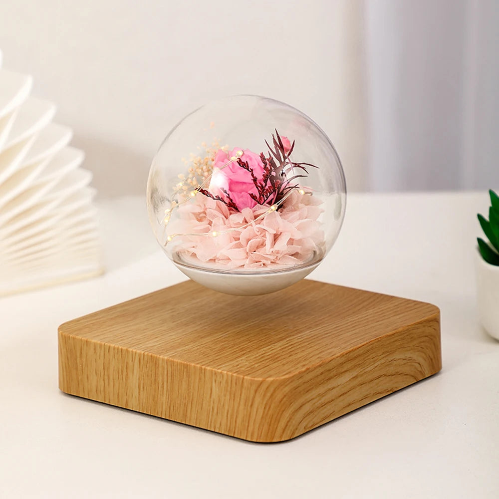 Levitating Preserved Flower Rotation Flower Lamp