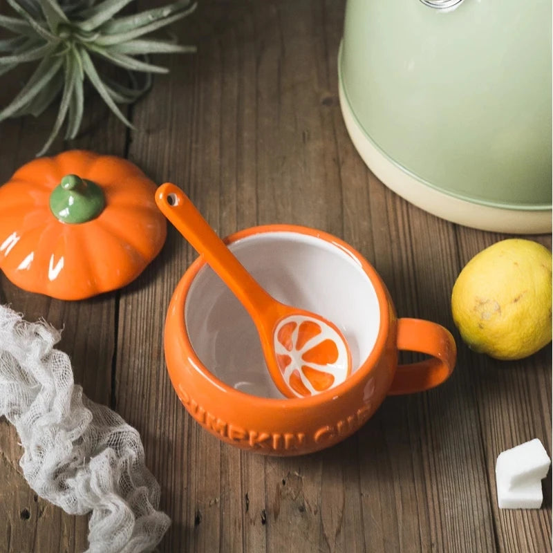 Ceramic Pumpkin Cups/Bowls with Spoons