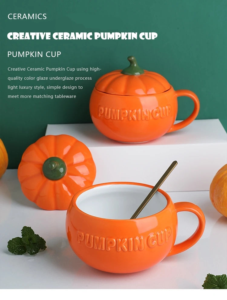 Ceramic Pumpkin Cups/Bowls with Spoons