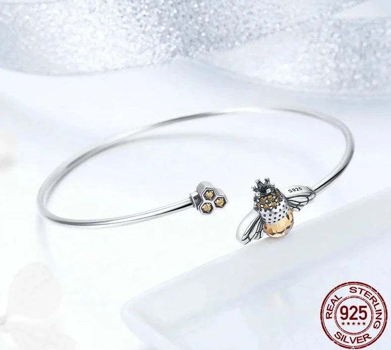 Sterling Silver Crystal Yellow Bee Bangle