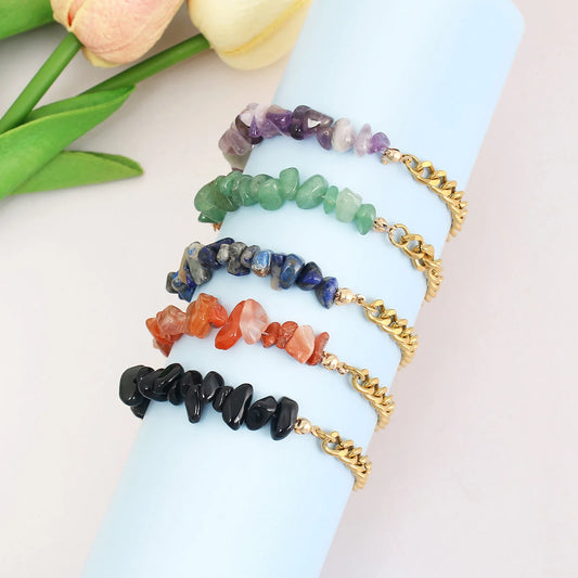 Natural Crystal Stone Stainless Steel Bracelets