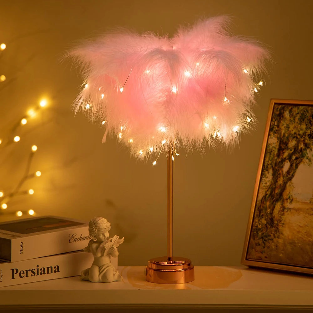 Ostrich Feather Table Lamp with Remote Control