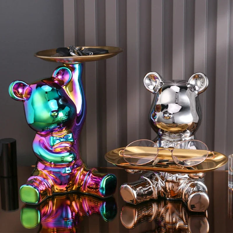 Metallic Plated Ceremic Bear and Tray Decor