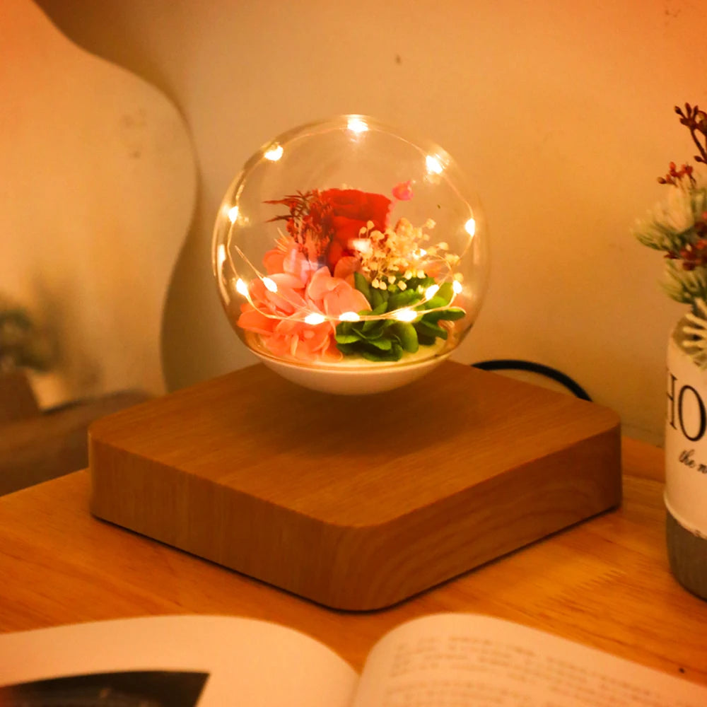 Levitating Preserved Flower Rotation Flower Lamp