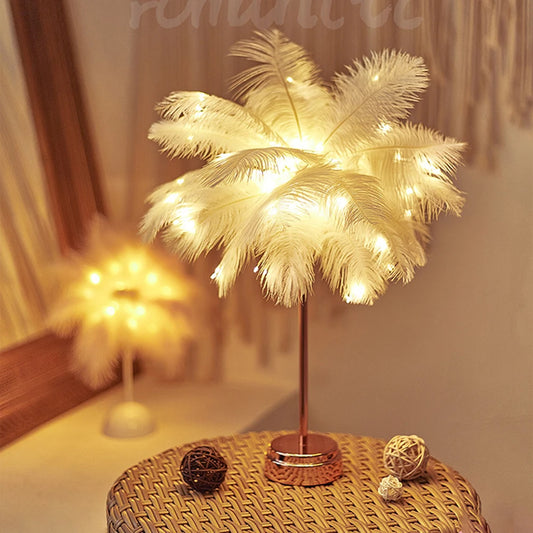 Ostrich Feather Table Lamp with Remote Control