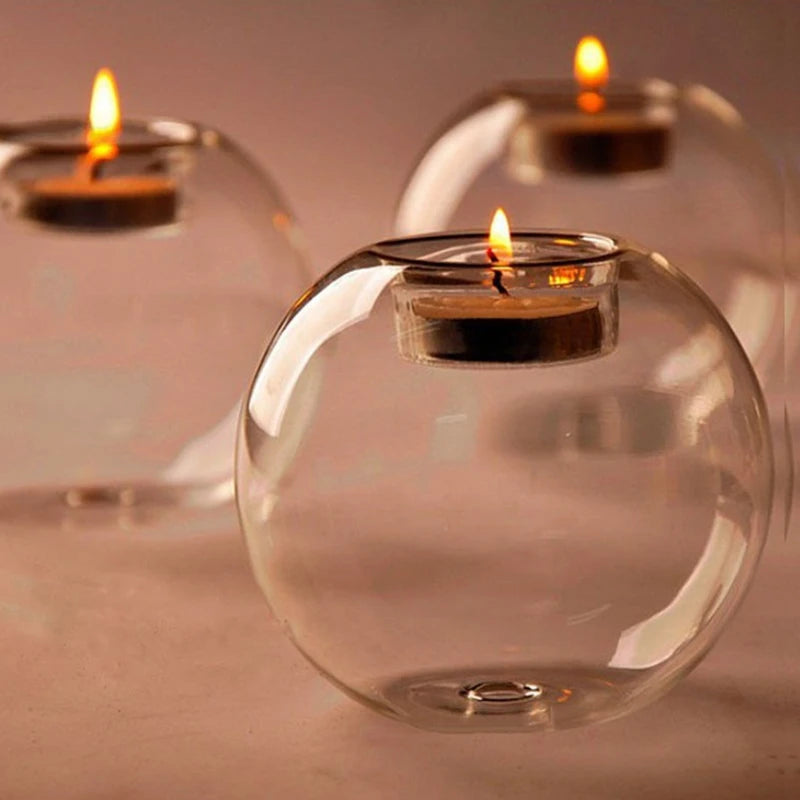 Exquisite Round Hollow Glass Candle Holder