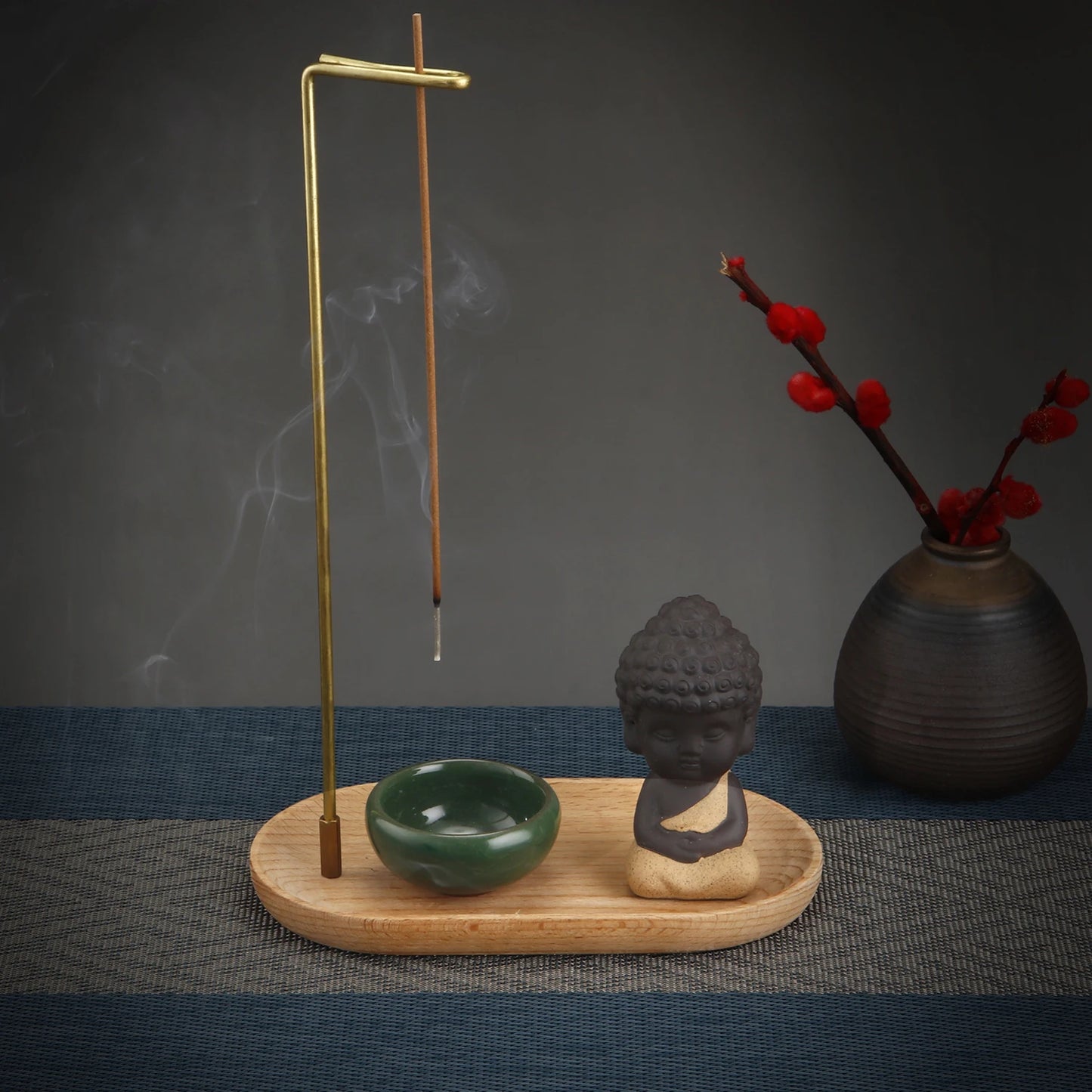 Ceramic Little Monk Incense Burner Set