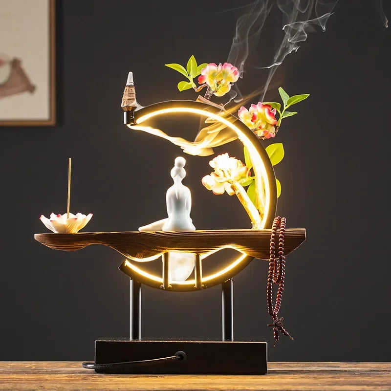 Chinese Style Backflow Incense Burners w/LED Lights