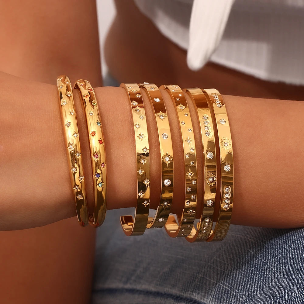 18K Gold Plated Crystal Star Cuff Bangles