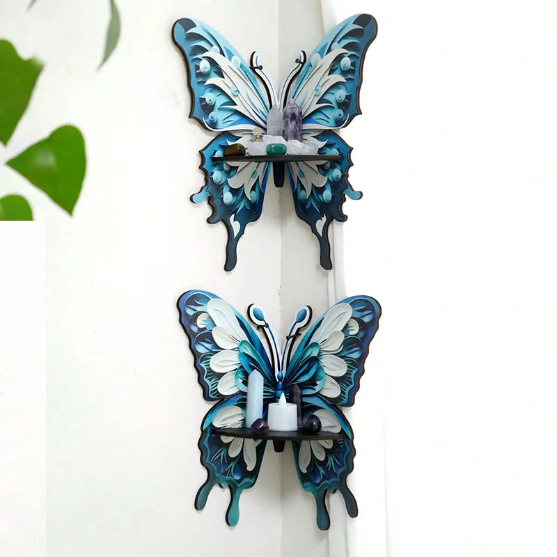 Blue Butterfly Corner Wall Shelves