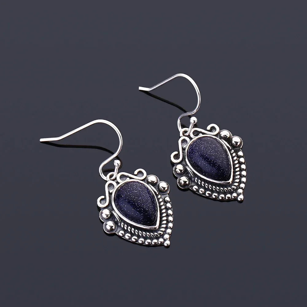 Sterling Silver Blue Sandstone or Moonstone Earrings