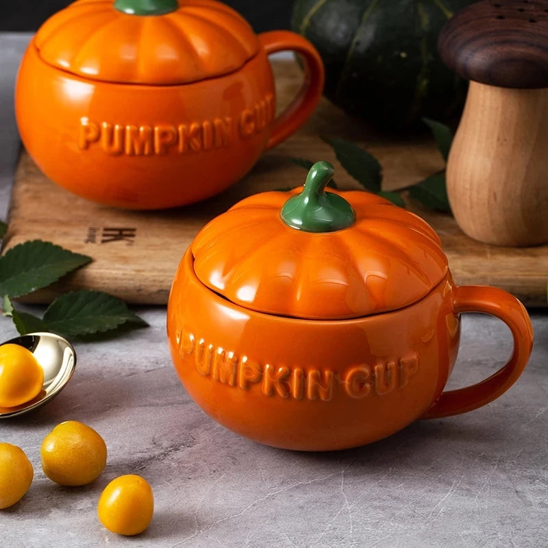 Ceramic Pumpkin Cups/Bowls with Spoons