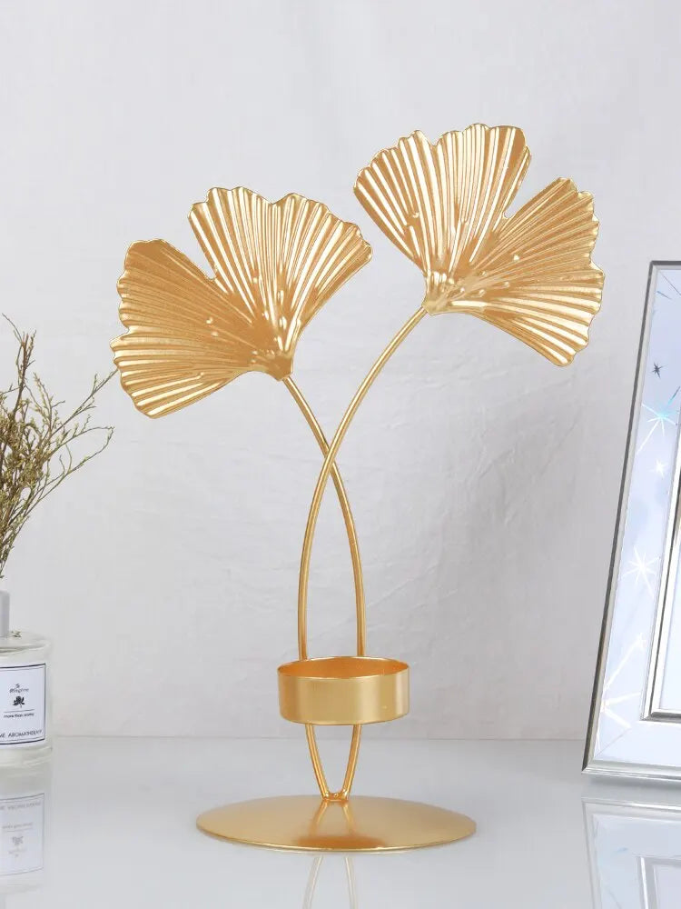 Golden Ginkgo Leaf Candle Holder