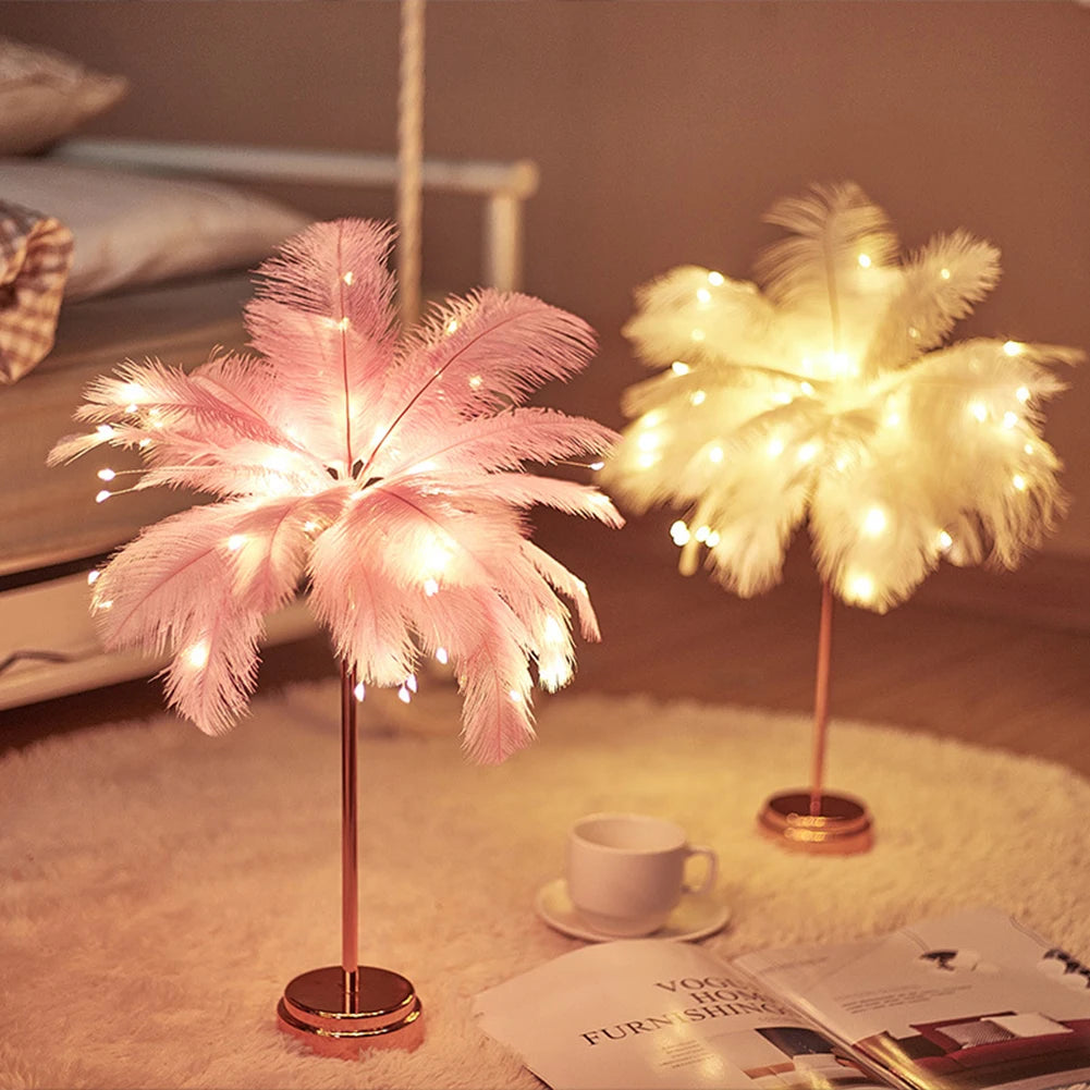 Ostrich Feather Table Lamp with Remote Control