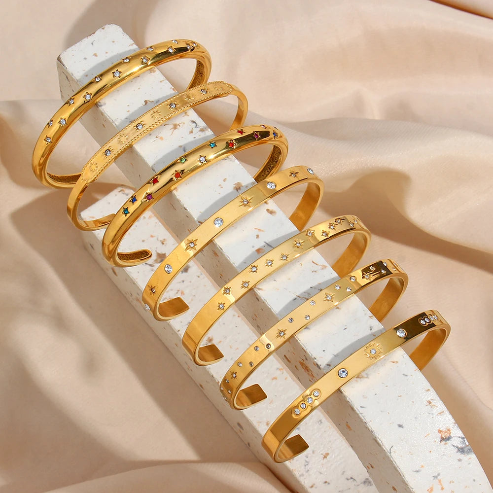 18K Gold Plated Crystal Star Cuff Bangles