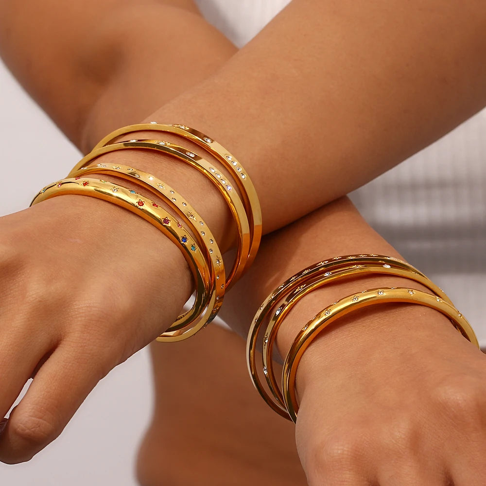 18K Gold Plated Crystal Star Cuff Bangles