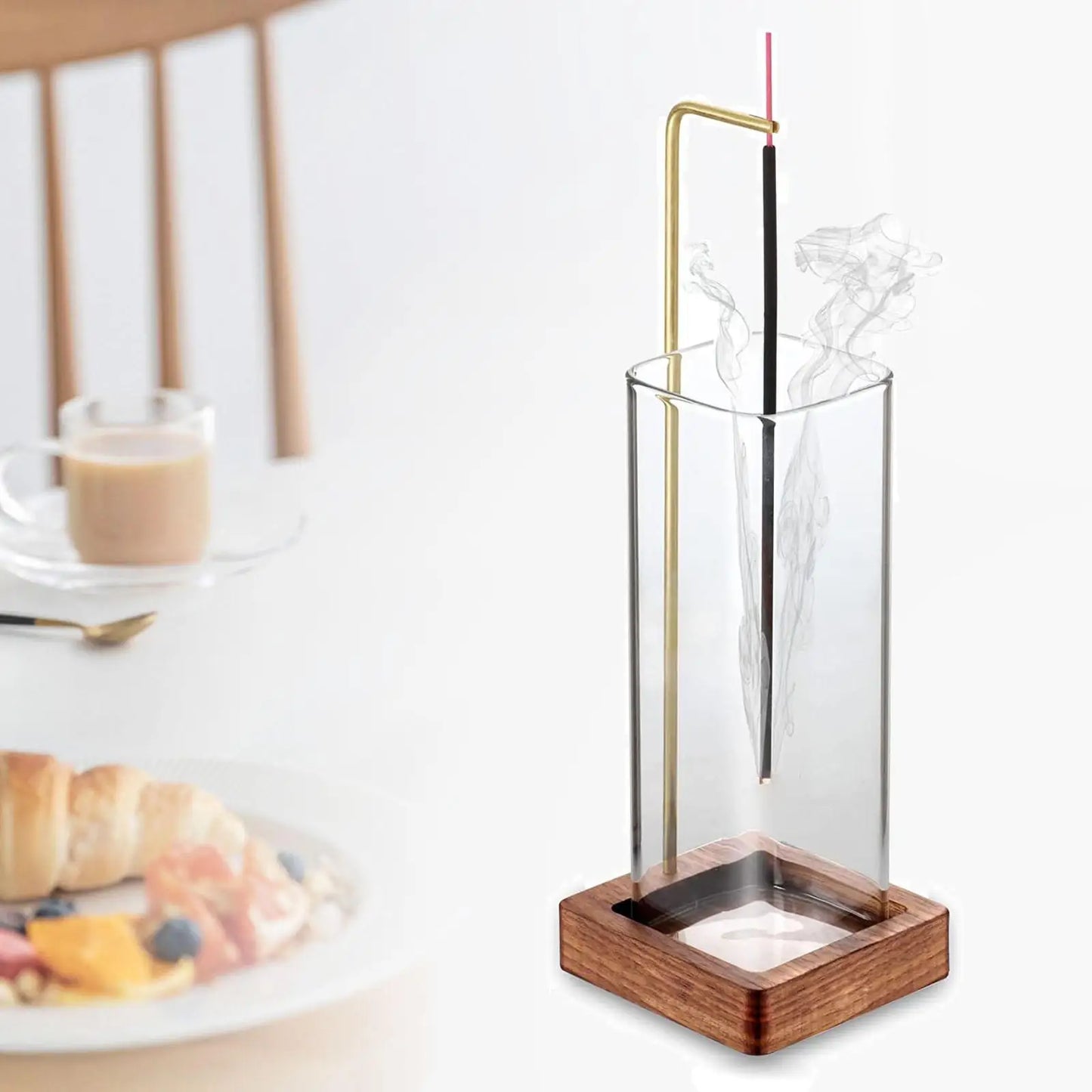 Upside Down Wooden & Glass Incense Holder