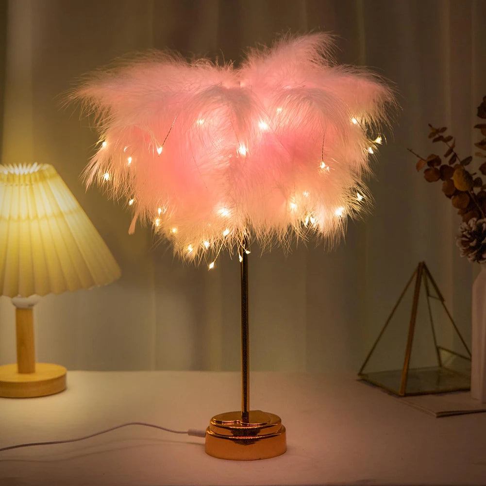 Ostrich Feather Table Lamp with Remote Control