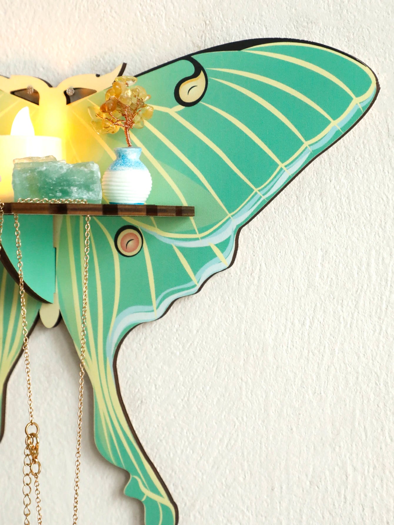 Green Butterfly Crystal Shelf Display