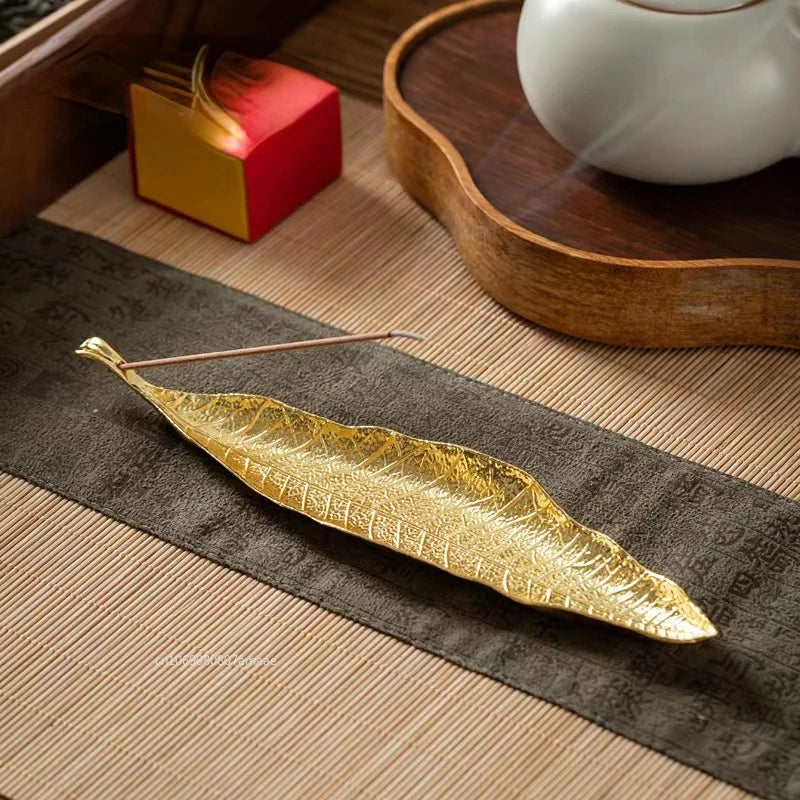 Gold or Brass Toned Leaf Incense Holder