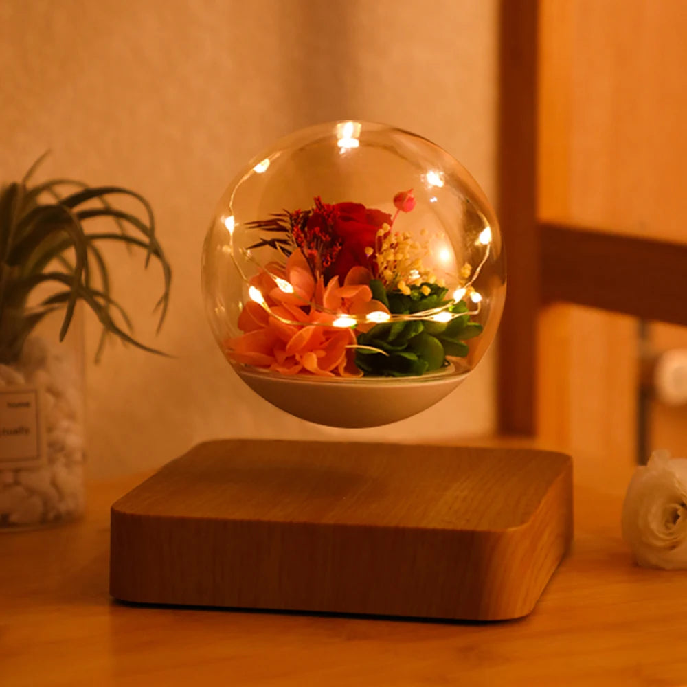 Levitating Preserved Flower Rotation Flower Lamp