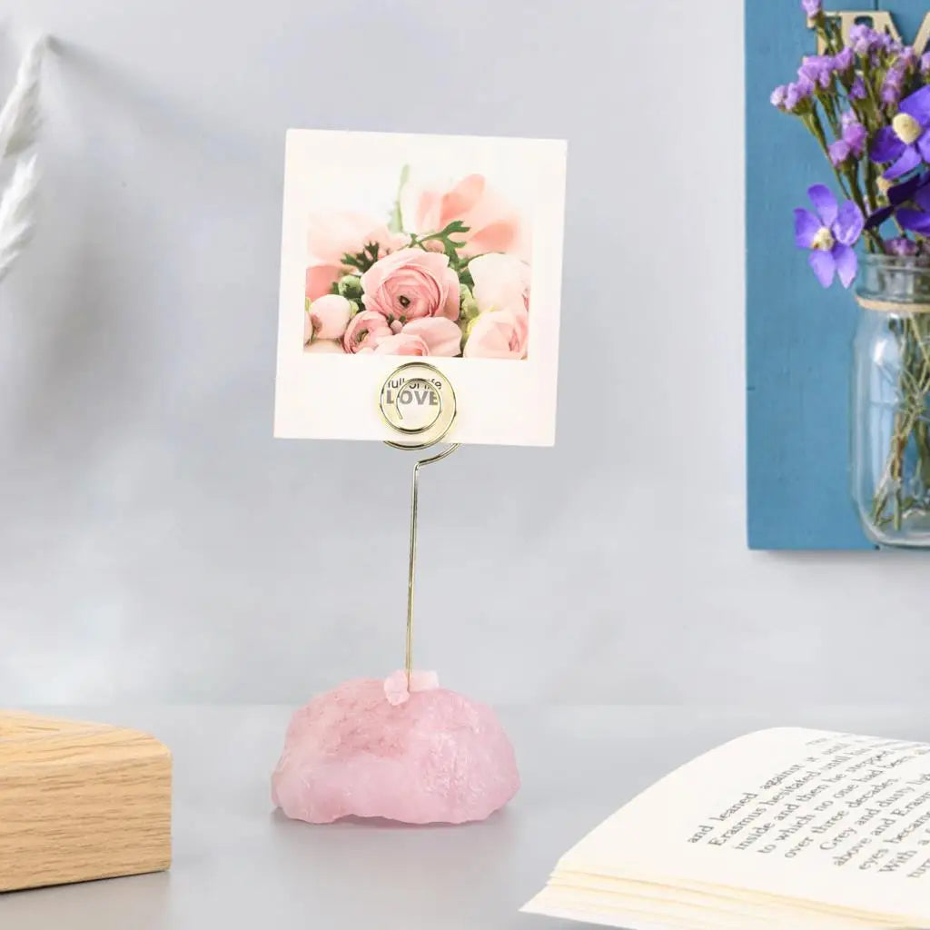 Natural Rough Rose Quartz Card Stand