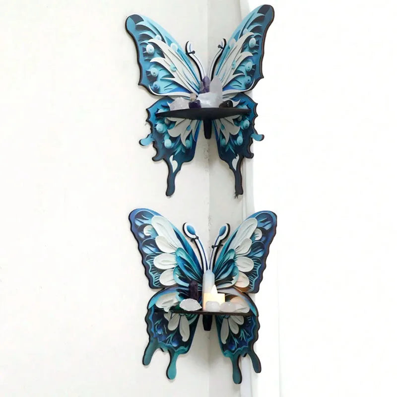 Blue Butterfly Corner Wall Shelves