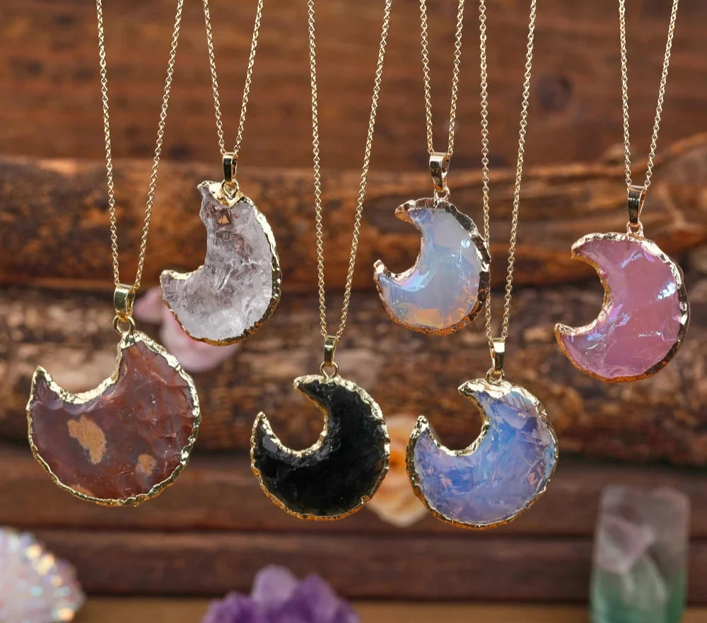 Assorted Crystal Crescent Moon Necklaces