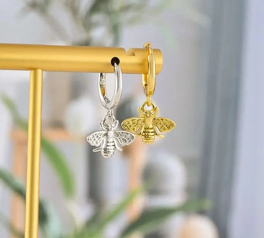 Little Bee Hoop Earrings Sterling Silver & 18K Gold