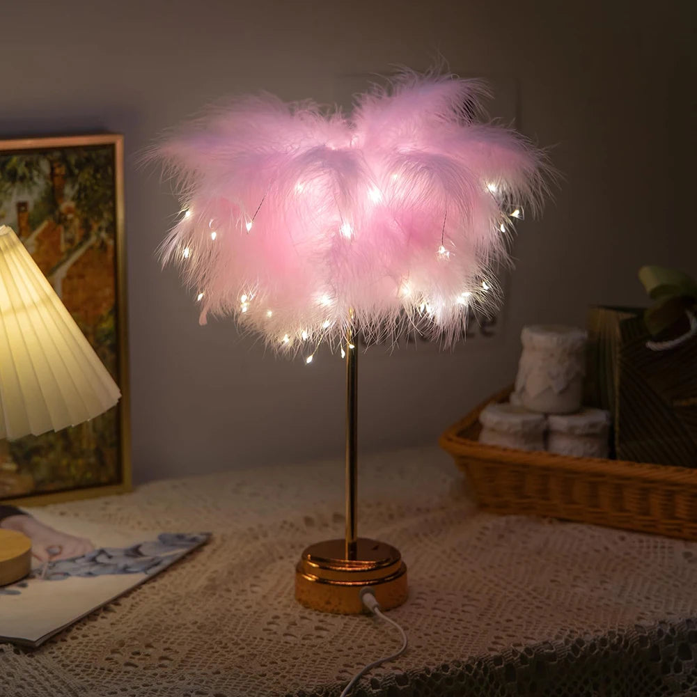 Ostrich Feather Table Lamp with Remote Control