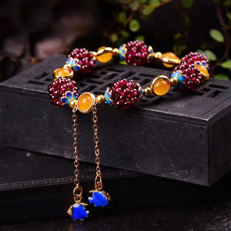 Natural Garnet Pomegranate Charm Bracelets