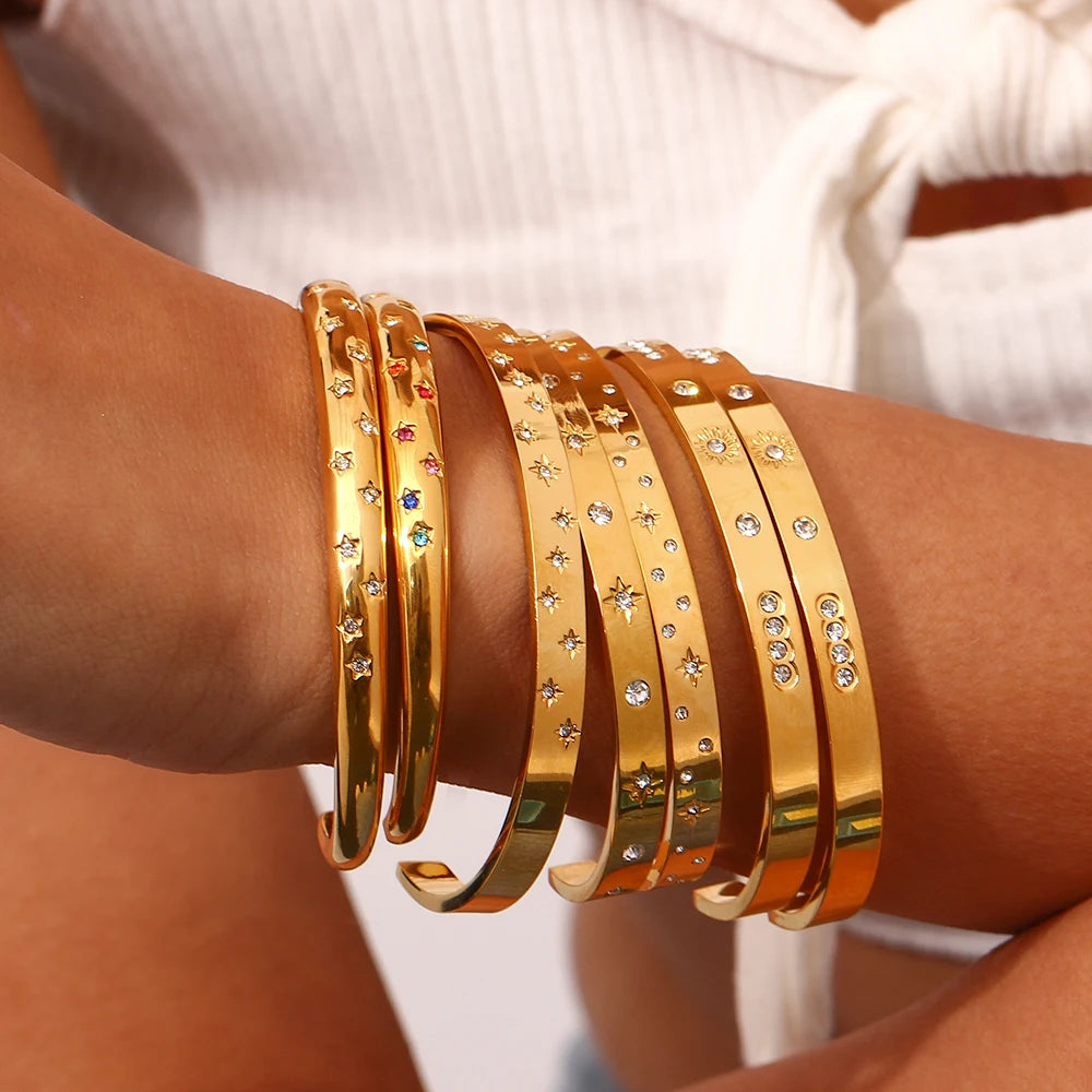 18K Gold Plated Crystal Star Cuff Bangles